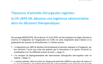 Thesaurus d’activités chirurgicales urgentes : la CN URPS-ML dénonce une ingérence administrative dans les décisions thérapeutiques