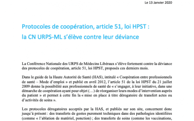 Protocoles de coopération, article 51, loi HPST : la CN URPS ML s’élève contre leur déviance