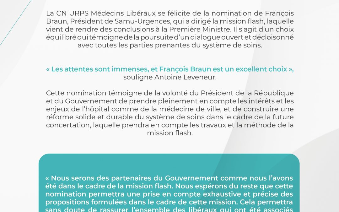 Nomination de François Braun : La CN se félicite d’un choix équilibré et d’ouverture